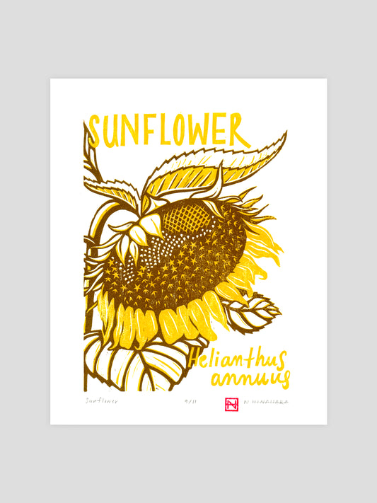 Sunflower Woodcut Print