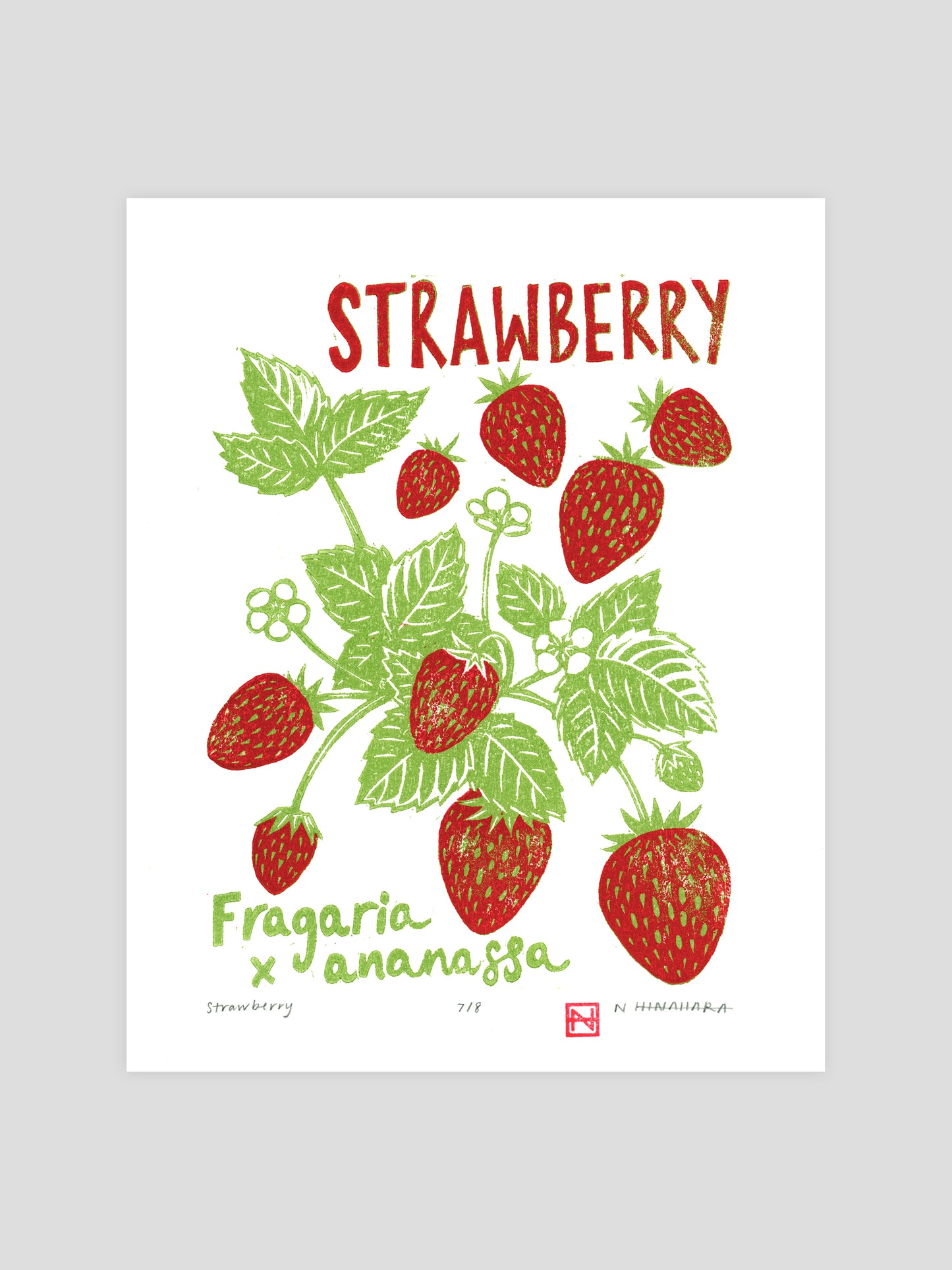 Strawberry Woodcut Print