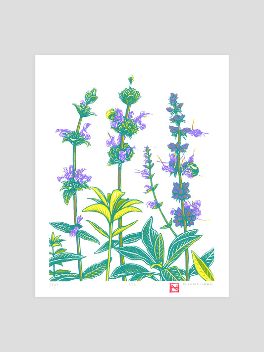 White & Black Sage Screenprint